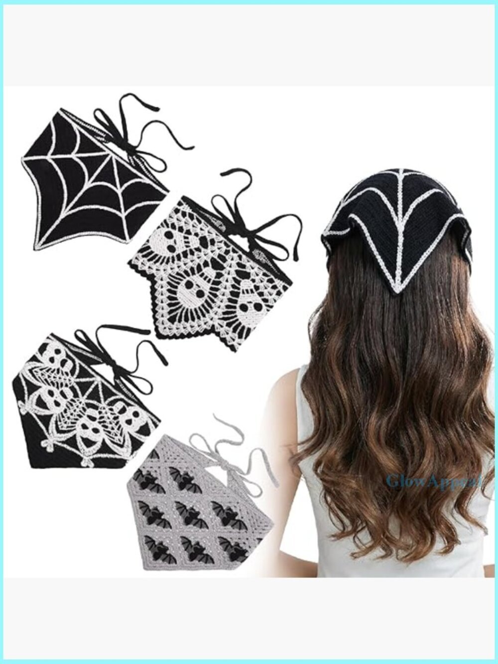 4-Piece Gothic Crochet Headband Set Skull Bat Spiderweb Halloween Accessories